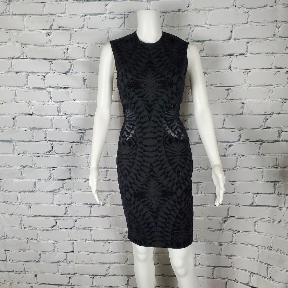 Ronny Kobo Black Flocked Velvet Illusion Side Dress